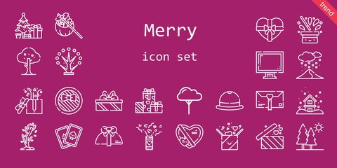 merry icon set. line icon style. merry related icons such as gift, confetti, cards, christmas tree, display, tree, snowing, hat, trees, gifts