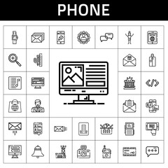 phone icon set. line icon style. phone related icons such as smartwatch, antenna, online shopping, mail, carousel, voice recorder, coding, tablet, computer, playlist, stationary