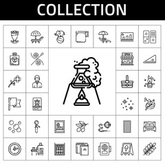 collection icon set. line icon style. collection related icons such as bed, conveyor, basket, flag, scoop, sign, stamp, branch, robot, passport, sunbed, olive, towel, coffee cup