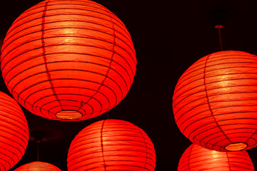 Traditional Japanese paper lanterns / Red Paper Lanterns in Black Background / For wedding and decorative purposes