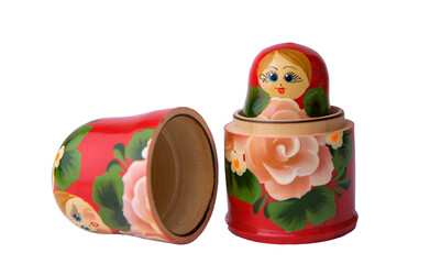 Russian matryoshka doll, isolated on a white background. A toy.