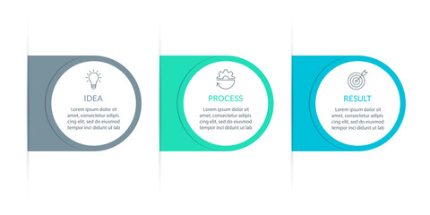 Fototapeta premium 3 steps infograph. Business process, presentation, layout template. Chart, timeline info graphic, diagram with circles and modern icons. Vector illustration.