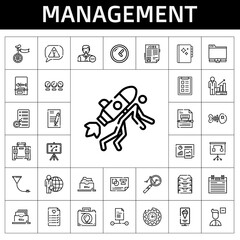 management icon set. line icon style. management related icons such as profits, job search, ftp, funnel, briefcase, contract, archive, clock, filing cabinet, employee, agenda