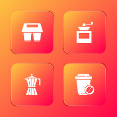 Set Coffee cup to go, Manual coffee grinder, moca pot and icon. Vector