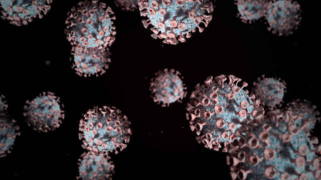 Group of virus cells. 3D illustration of Coronavirus cells