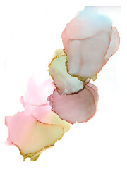 Fototapeta premium Natural luxury abstract fluid art painting in alcohol ink technique. Tender and dreamy wallpaper. Mixture of colors creating transparent waves and golden swirls. Printable wall art Earth tones.