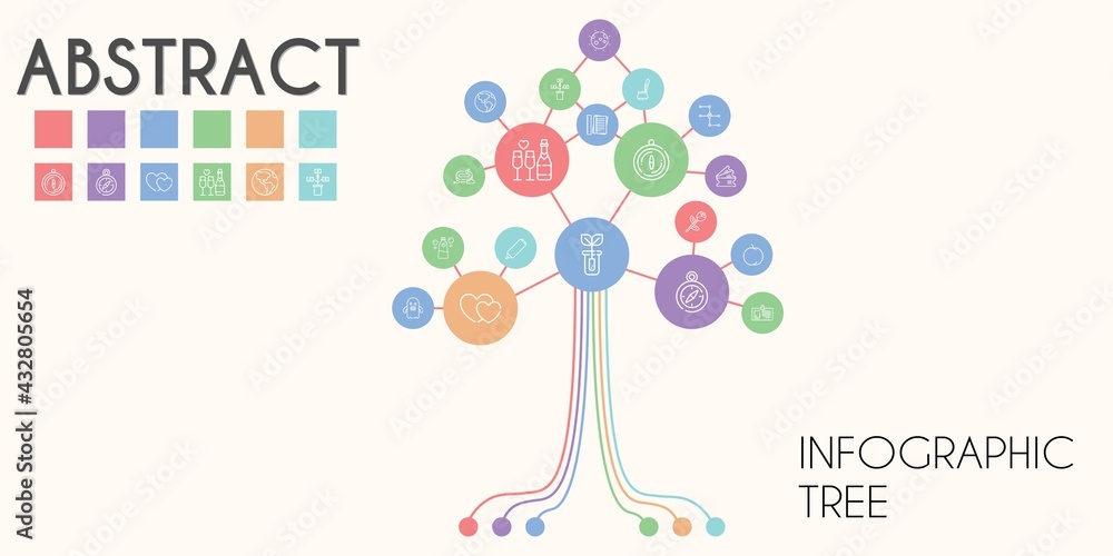 Poster abstract vector infographic tree. line icon style. abstract related icons such as tickets, notes, sp
