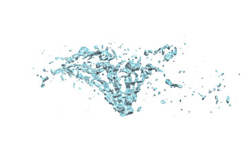 Water splash in blue translucent color, isolated on white background 3D illustration