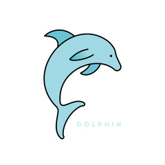 Jumping dolphin. Filled icon. Black outline. Vector illustration, flat design