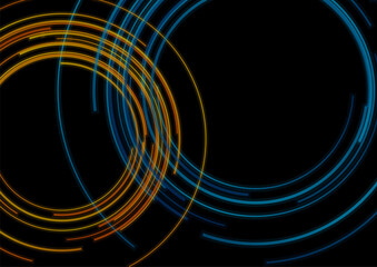 Blue orange circular lines abstract futuristic technology background. Vector design