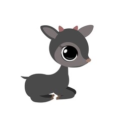Little goat cub. Isolated object on a white background. Cheerful kind animal child. Cartoons flat style. Funny. Vector
