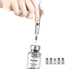 Coronavirus vaccine. Immunization treatment. Vaccine bottle and syringe injection tool for covid 19.