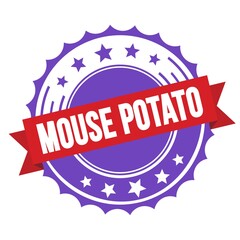 MOUSE POTATO text on red violet ribbon stamp.