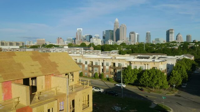 New Home Under Construction with Charlotte, NC Skyline in Background