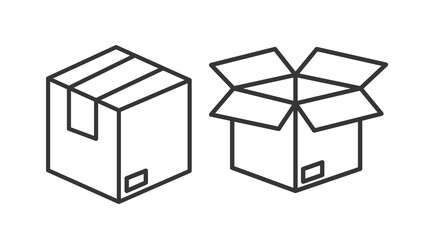 Boxes Icon Set. Vector isolated black and white illustration of a open and closed box