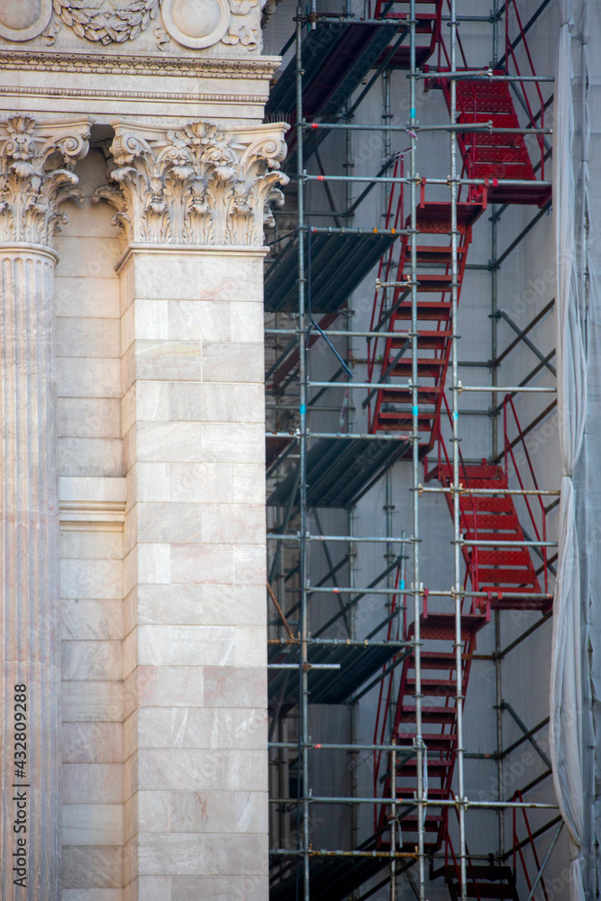 Sticker Red stairs on scaffolding