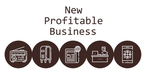 new profitable business background concept with new profitable business icons. Icons related news, newspaper, smartphone, working, letterbox