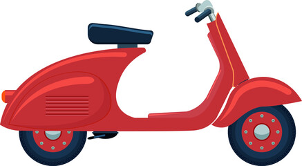 Vintage red scooter. A two-wheeled vehicle in a flat style.Vector illustration isolated on white background.