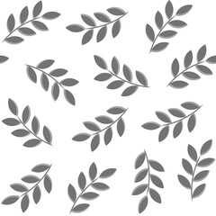 Grey foliage seamless pattern. Branches with leaves on white background. Trendy flat style, floral decoration and backgrounds. Vector illustration