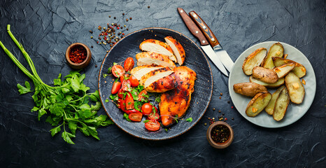 Grilled chicken with vegetables