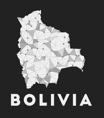 Bolivia - communication network map of country. Bolivia trendy geometric design on dark background. Technology, internet, network, telecommunication concept. Vector illustration.