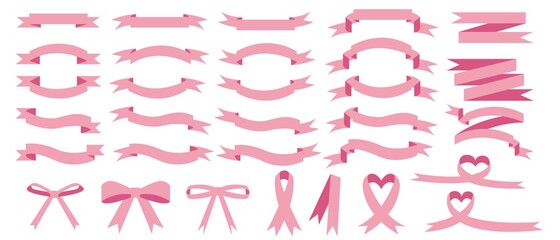 Set of Pink ribbon icons and labels. Sed icon illustration for advertising, web, event and promotion design. Vector illustration. Red icon collection.