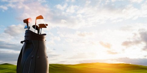 Golf clubs in bag at golf course resort