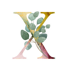 Floral Alphabet. Set letter with botanical bouquet. Wedding invitations, greeting card, birthday, logo, poster other ideas. Vector illustration.