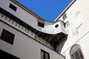 Historic center of Palermo in Italy with its palaces and picturesque streets, 
internal facade of a building