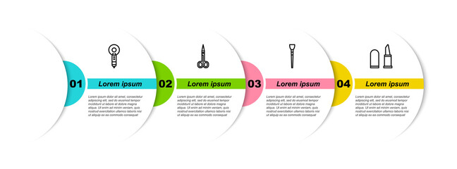 Set line Hair dryer, Scissors, Makeup brush and Lipstick. Business infographic template. Vector