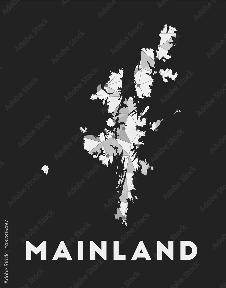 Poster mainland - communication network map of island. mainland trendy geometric design on dark background.