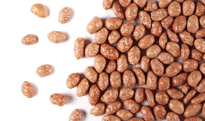 Sugar peanuts pile isolated on white background, top view