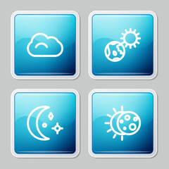 Set line Cloud, Earth globe and sun, Moon stars and Eclipse of the icon. Vector