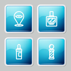 Set line Barbershop, Aftershave, Beard and mustaches care oil bottle and Classic pole icon. Vector