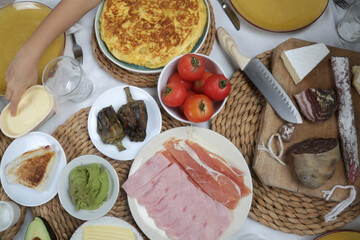 food variety table top view as sunday brunch