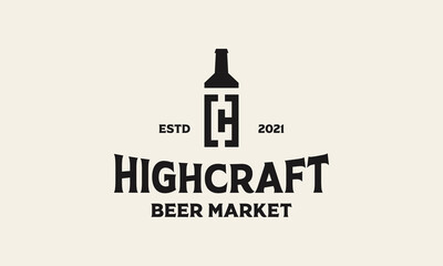 High Craft Beer Bottle Vintage  logo vector icon illustration