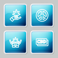 Set line Marijuana or cannabis leaf, Peace, and Cannabis molecule icon. Vector