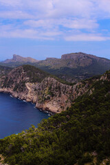 Beautiful view of the mountains and the promontory to the sea on the island of Mallorca, Spain