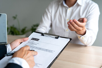 Resume concept. Executives or interview manager candidates. Talk about your past work experience...