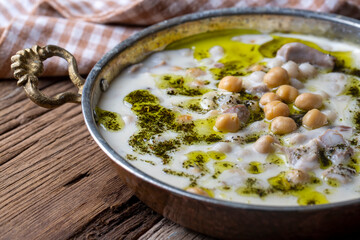 Traditional delicious Turkish food; Yuvalama soup, Turkish name; Yuvalama corbasi