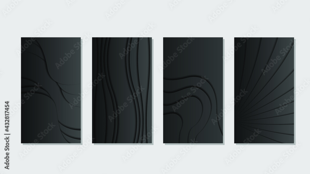 Poster set collection black paper cut background vector shadows template design abstract shapes