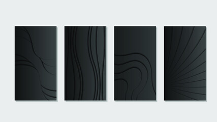 Set Collection Black Paper Cut Background Vector Shadows Template Design Abstract Shapes