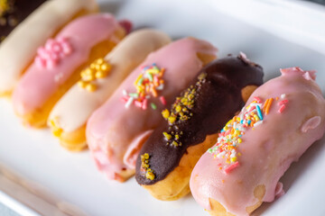 Delicious fruity and chocolate eclair