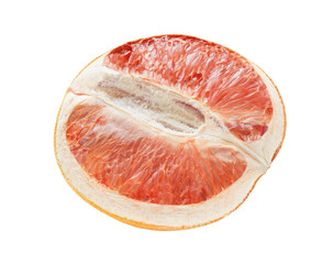 Dried grapefruit, cut in half, isolated on white background with clipping path. Full depth of field.