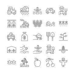Fototapeta premium Set of farming and agriculture line icons