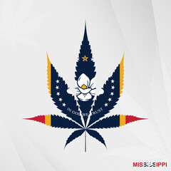 Flag of Mississippi in Marijuana leaf shape. The concept of legalization Cannabis in Mississippi.