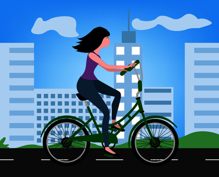 cycling in the city. Bicycle vector illustration. woman on bicycle Park, forest, trees. World car free day. the use of the bicycle as a means of transport.
world bicycle use day