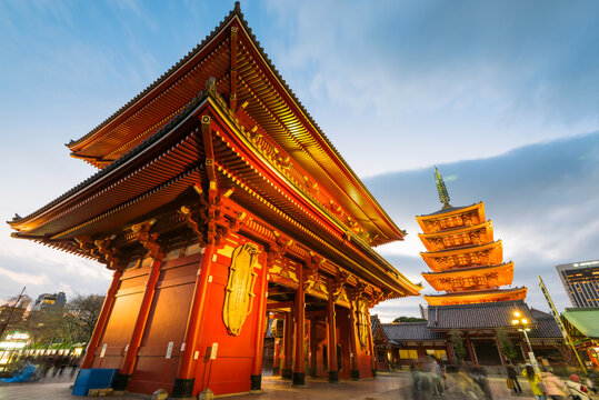 Tokyo, Japan - January 7, 2016: The Five-storied Pagoda of Senso-ji Temple in Asakusa , Tokyo.