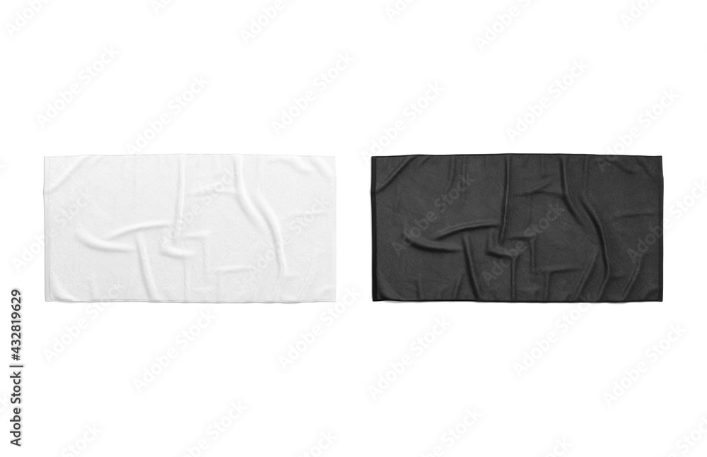 Wall mural Blaank black and white crumpled big towel mockup, isolated