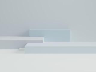 3D background blue rendering with small podium and minimal cube elements in different shades of blue, abstract background 3d rendering abstract shape.